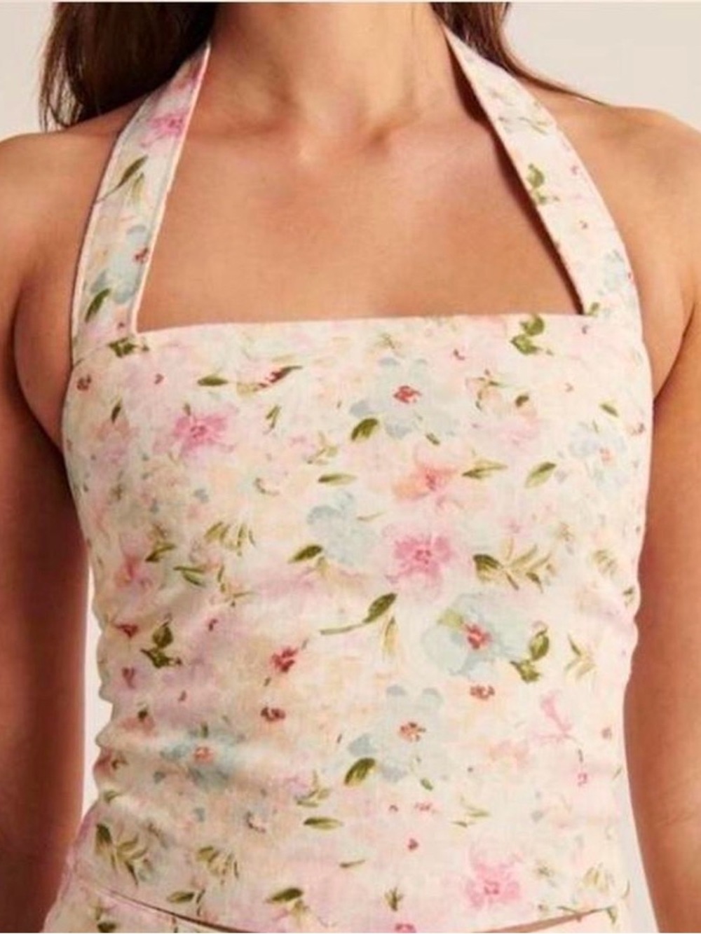 Abercrombie & Fitch linen blend halter Crop Top with Pastel Floral print